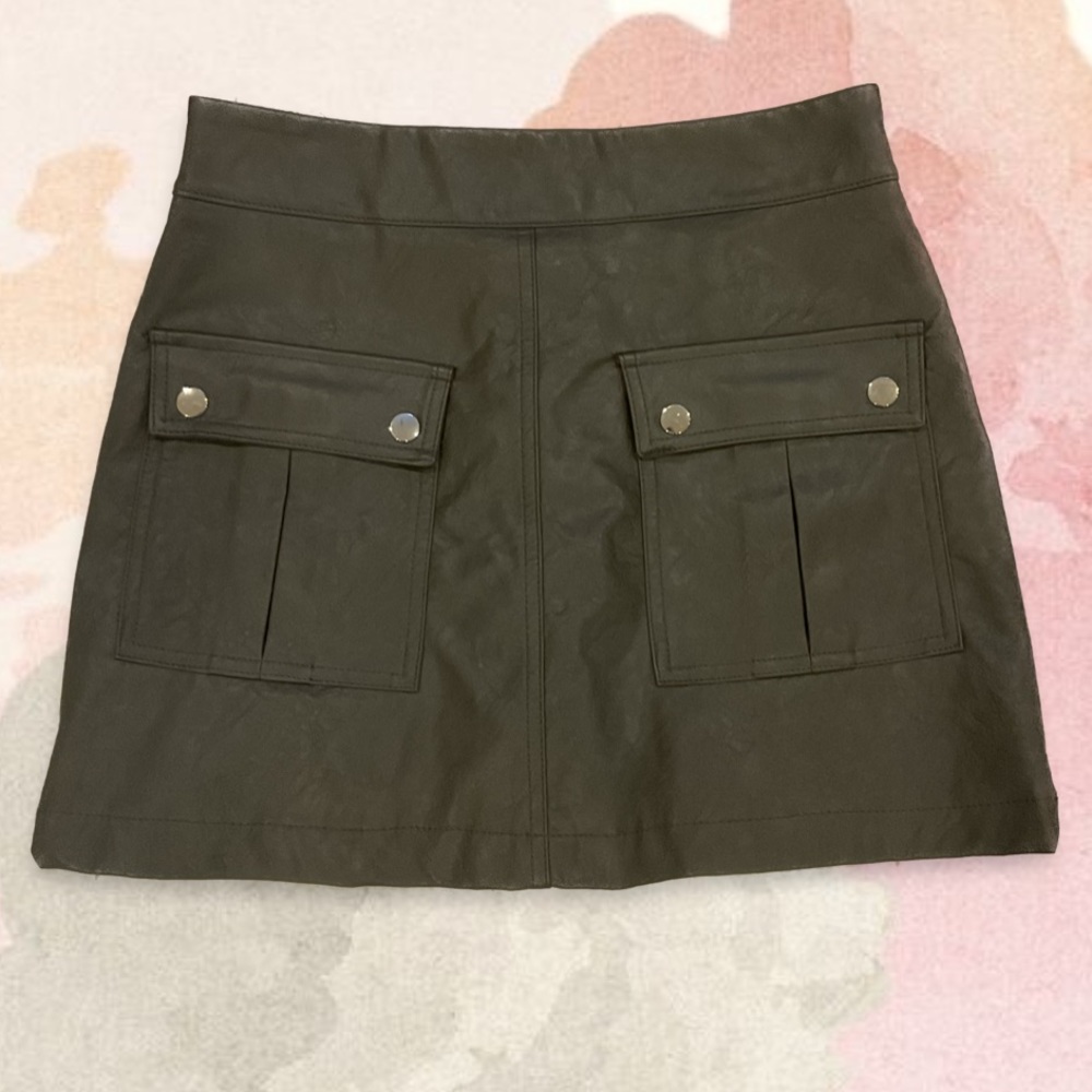 Zara Fax Leather Olive Green Mini Skort